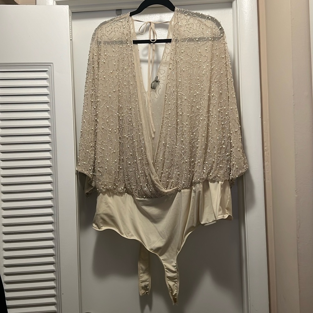 ASOS DESIGN Curve pearl embellished angel wrap body